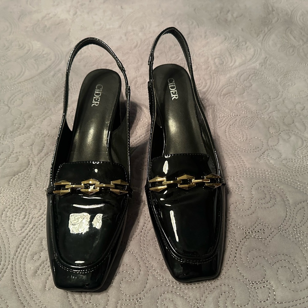 Cider Black Patent Leather Slingback Loafers